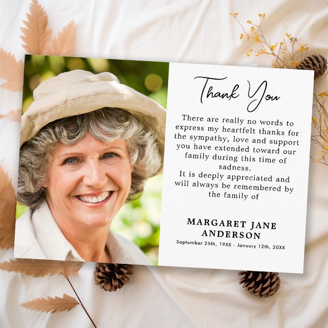 Simple Funeral Photo - Memorial Sympathy Thank You Card (Creator Uploaded)
