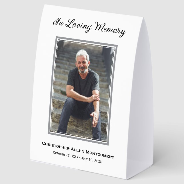 Simple Funeral Photo Memorial Tribute Paper Table Tent (Front)