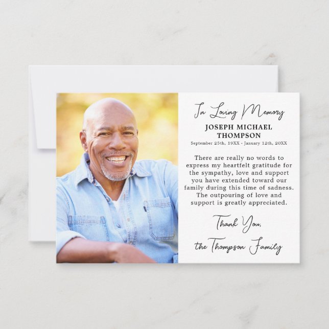 Simple Funeral Photo Personalized Memorial Thank You Card (Front)