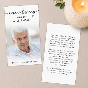 Simple Funeral Photo Remembering Name Prayer Card