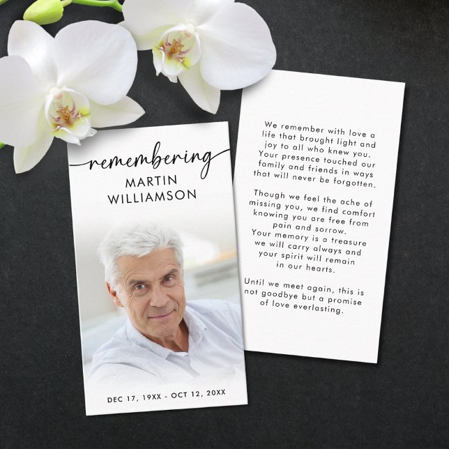 Simple Funeral Photo Remembering Name Prayer Card (Creator Uploaded)