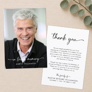 Simple Funeral Photo Script Thank You Card