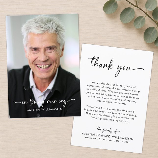 Simple Funeral Photo Script Thank You Card (Creator Uploaded)