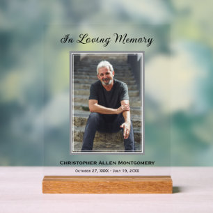 Simple Funeral Photo Sympathy Memorial Acrylic Sign