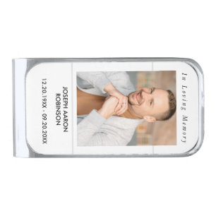 Simple Funeral Photo Sympathy Memorial Keepsake Silver Finish Money Clip