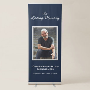 Simple Funeral Photo Sympathy Memorial Navy Blue Retractable Banner
