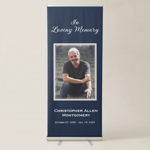 Simple Funeral Photo Sympathy Memorial Navy Blue Retractable Banner