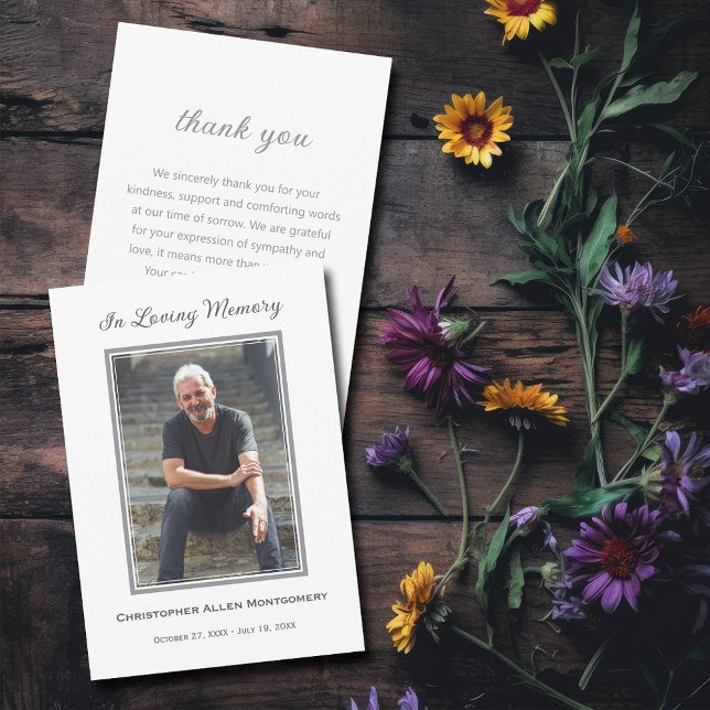 Simple Funeral Photo Sympathy Memorial Note Card (Simple funeral photo sympathy memorial flat note cards)