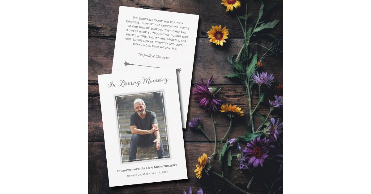 Simple Funeral Photo Sympathy Memorial Note Card | Zazzle