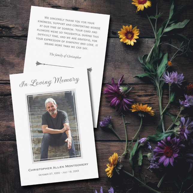 Simple Funeral Photo Sympathy Memorial Note Card (Simple photo funeral flat thank you notes with your message and a poem on the back)