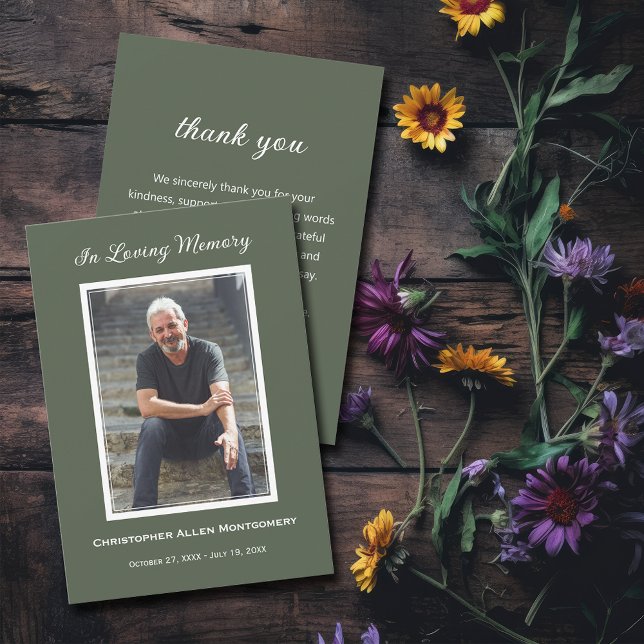 Simple Funeral Photo Sympathy Memorial Note Card (Simple photo funeral flat thank you notes with your message on the back)