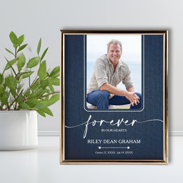 Simple Funeral Photo Sympathy Memorial Poster (Funeral photo memorial denim pattern poster, PRINTED and/or INSTANT DOWNLOAD (frame not included))
