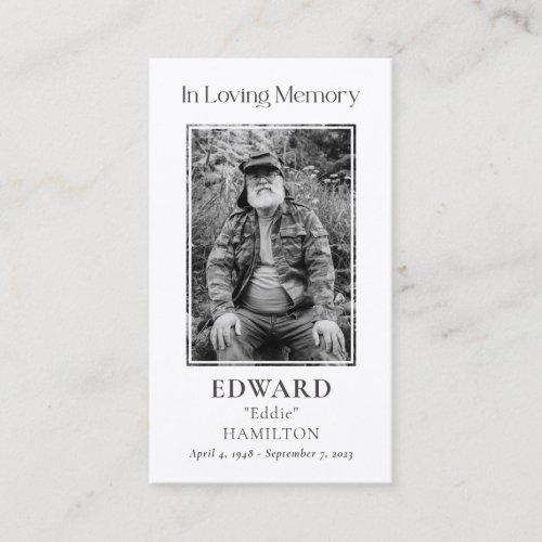 Simple Funeral Photo Sympathy Memorial Prayer Card