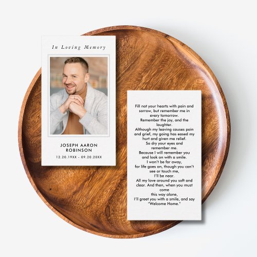 Simple Funeral Photo Sympathy Memorial Prayer Card