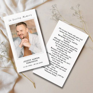 Simple Funeral Photo Sympathy Memorial Prayer Card