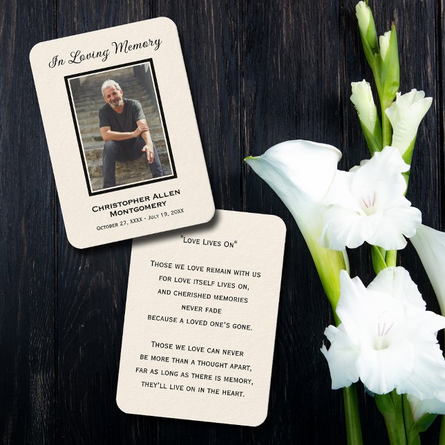 Simple Funeral Photo Sympathy Memorial Prayer Card (Simple funeral photo memorial keepsake bookmark prayer cards with a poem or prayer on the back)