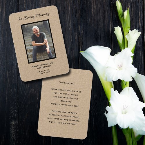 Simple Funeral Photo Sympathy Memorial Prayer Card