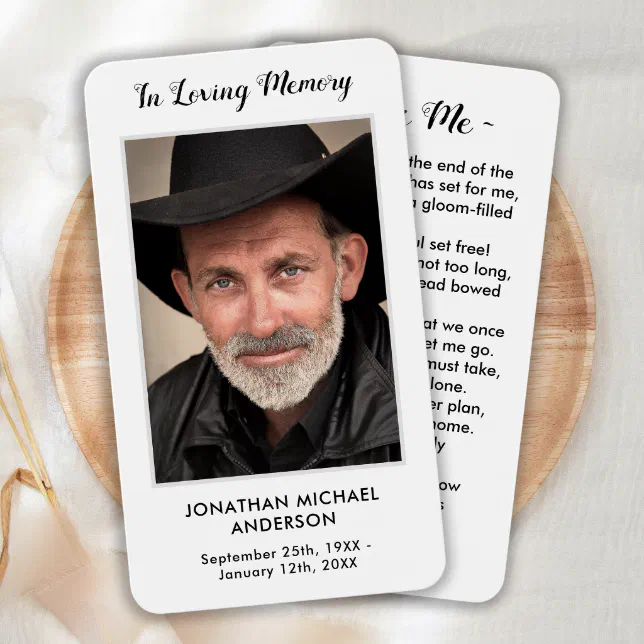 Simple Funeral Photo Sympathy Memorial Prayer Card | Zazzle