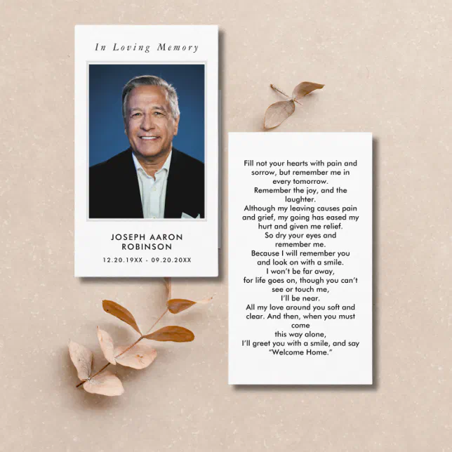 Simple Funeral Photo Sympathy Memorial Prayer Card 