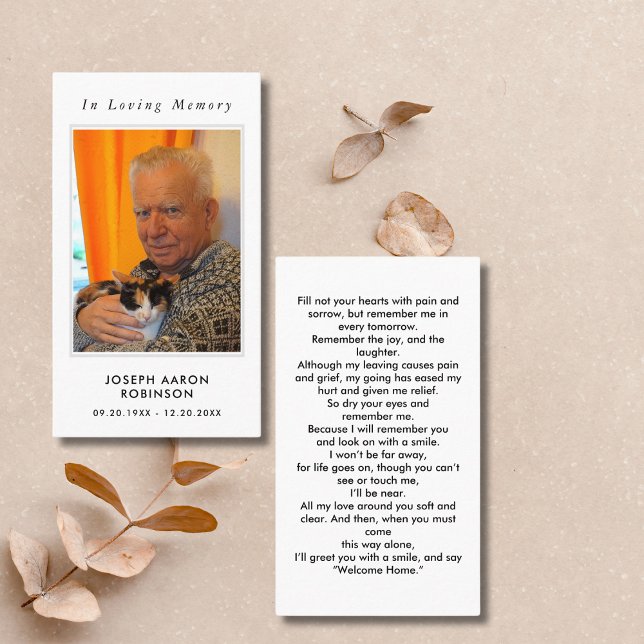 Simple Funeral Photo Sympathy Memorial Prayer Card (Creator Uploaded)