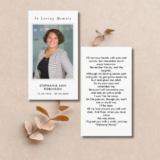Simple Funeral Photo Sympathy Memorial Prayer Card