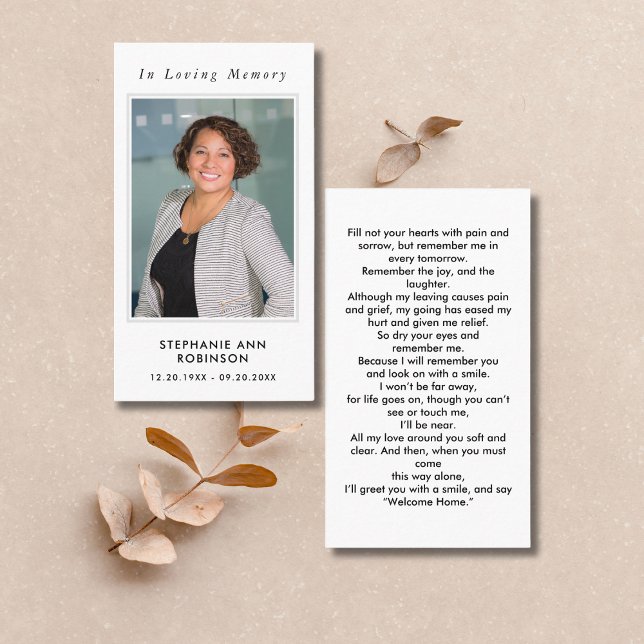 Simple Funeral Photo Sympathy Memorial Prayer Card (Creator Uploaded)