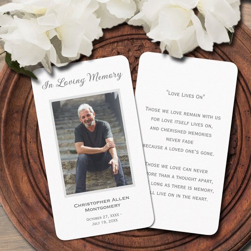 Simple Funeral Photo Sympathy Memorial Prayer Card