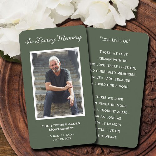 Simple Funeral Photo Sympathy Memorial Prayer Card