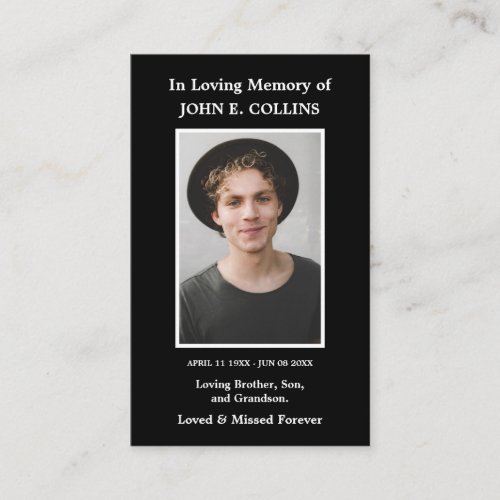 Simple Funeral Photo Sympathy Memorial Prayer Card