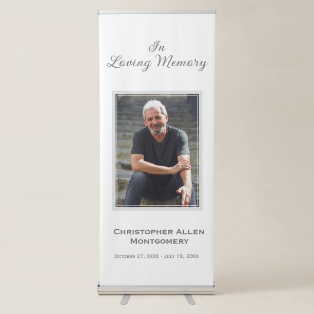Simple Funeral Photo Sympathy Memorial Retractable Banner (Front)