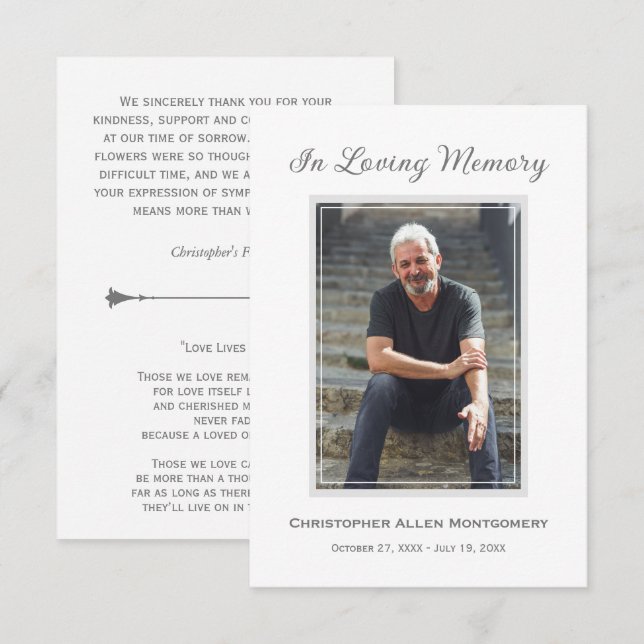 Simple Funeral Photo Sympathy Memorial Thank You Card (Front/Back)