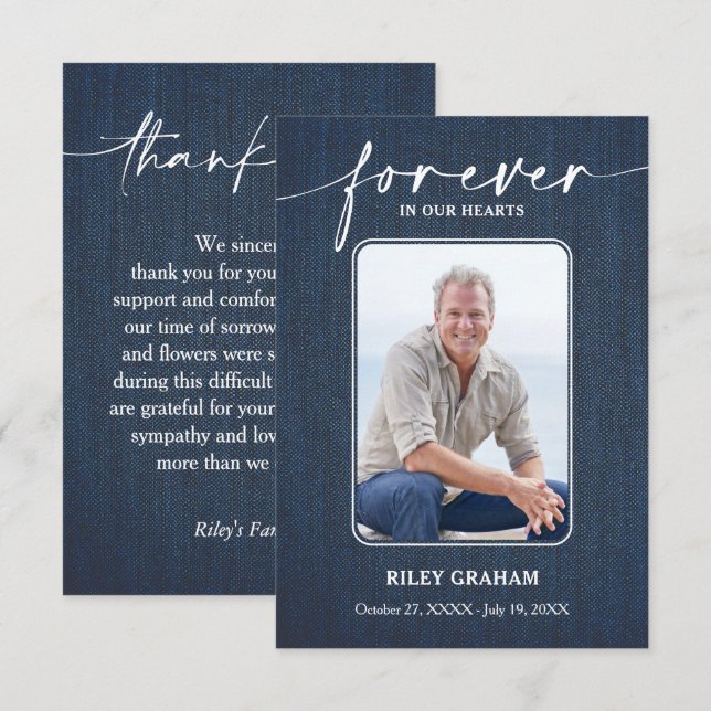 Simple Funeral Photo Sympathy Memorial Thank You Card (Front/Back)