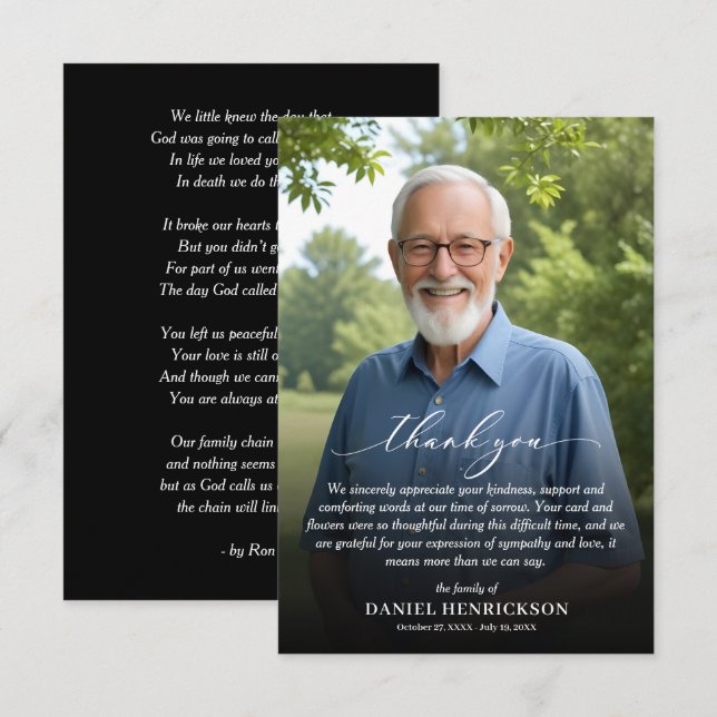 Simple Funeral Photo Sympathy Thank You Card (Front/Back)