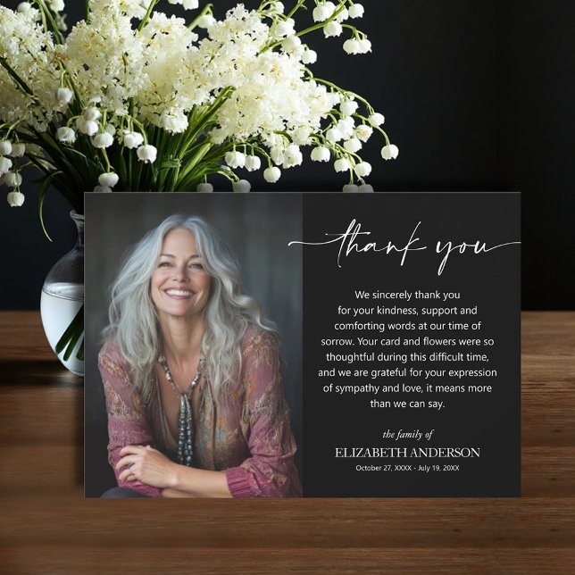 Simple Funeral Photo Thank You Card (Funeral Thank You Card with your message printed over your loved one's photo, default size 3.5" x 5")