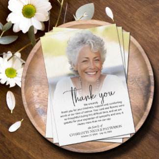 Simple Funeral Photo Thank You Card