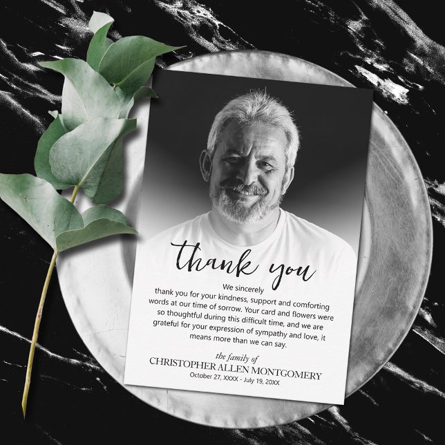 Simple Funeral Photo Thank You Card (Simple funeral photo thank you cards, 3.5" x 5" or larger)