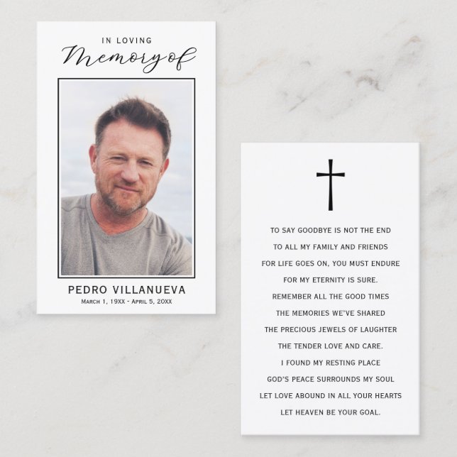 Simple Funeral Prayer Photo Sympathy Cards (Front/Back)