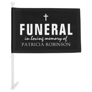 Simple Funeral Procession Hearse Christ Cross Car Flag