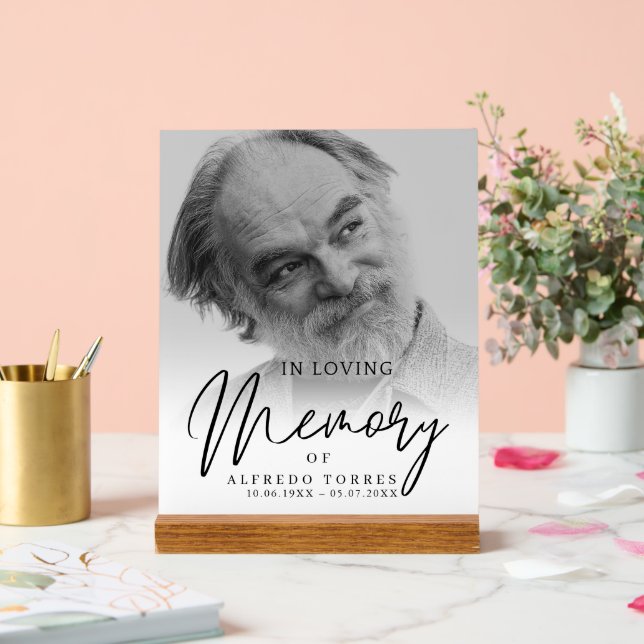 Simple Funeral Sympathy Photo Memorial  Acrylic Sign (Wedding)