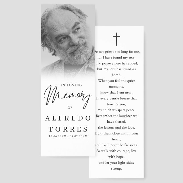 Simple Funeral Sympathy Photo Memorial Bookmarks (Front & Back)
