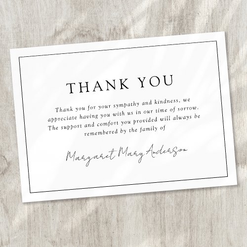 Simple Funeral Sympathy Thank You Card