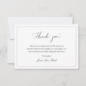 Simple Funeral & Sympathy Thank You Note Card | Zazzle