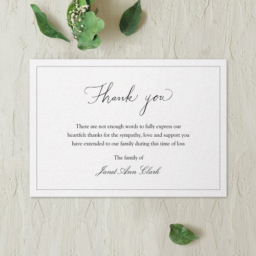 Simple Funeral  Sympathy Thank You Note Card