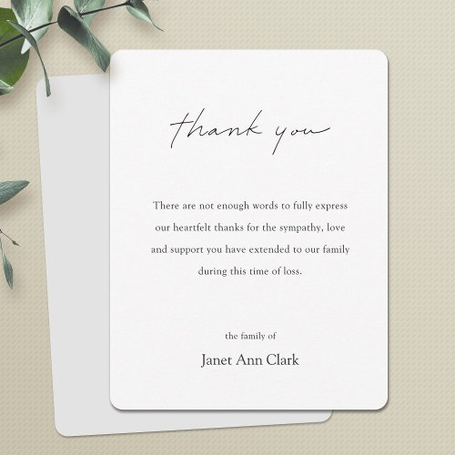 Simple Funeral Thank You Card
