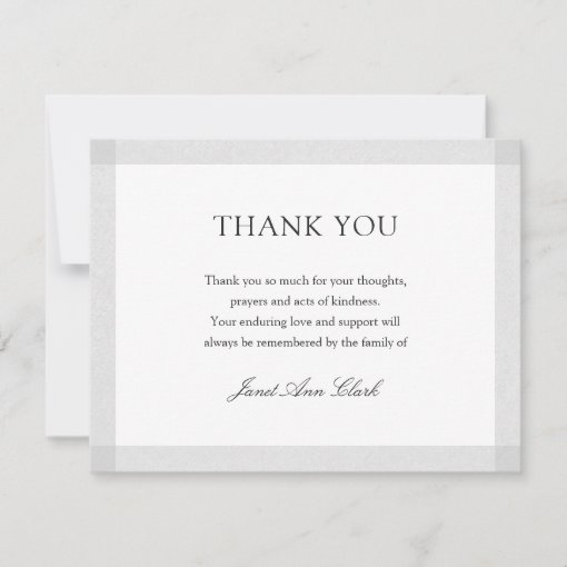 Simple Funeral Thank You Card | Gray Border | Zazzle