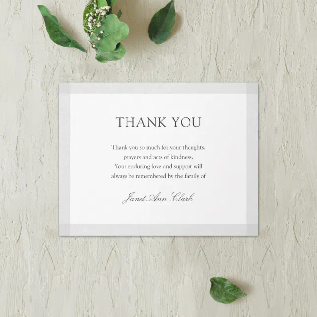 Simple Funeral Thank You Card | Gray Border | Zazzle