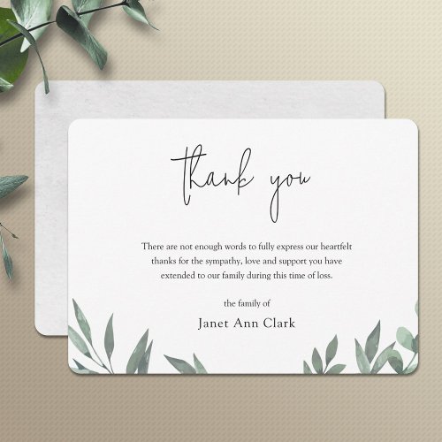 Simple Funeral Thank You Card with Leaves