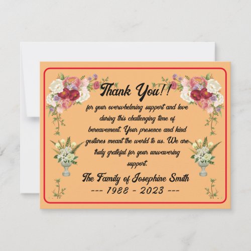 Simple Funeral Thank You Message For Condolences Note Card