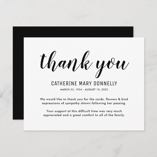 Simple Funeral Thank You Note Card (Front/Back)