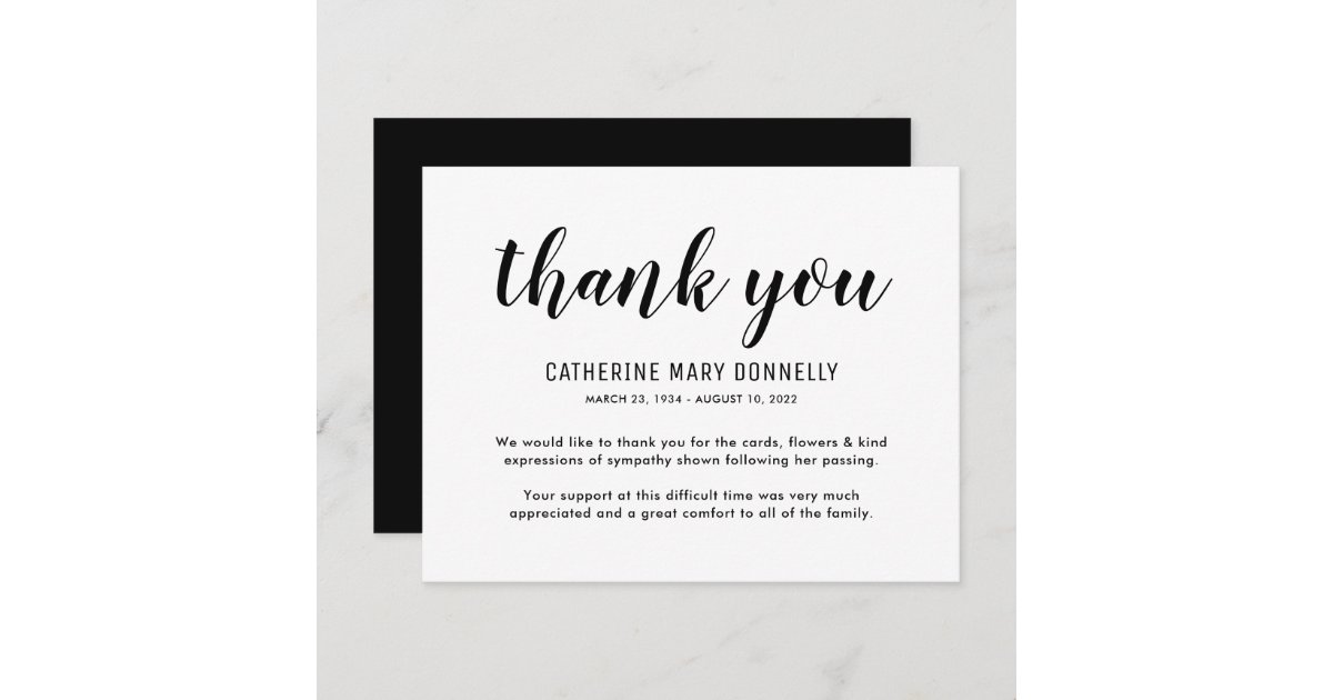 Simple Funeral Thank You Note Card | Zazzle